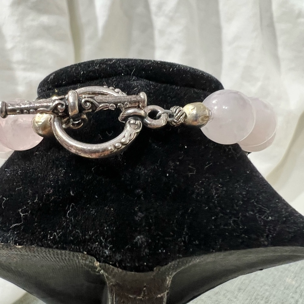 Rosary" Bracelet Rose Quartz Stone with Cross Stainless Steel Silver ☑️ - Picture 8 of 14